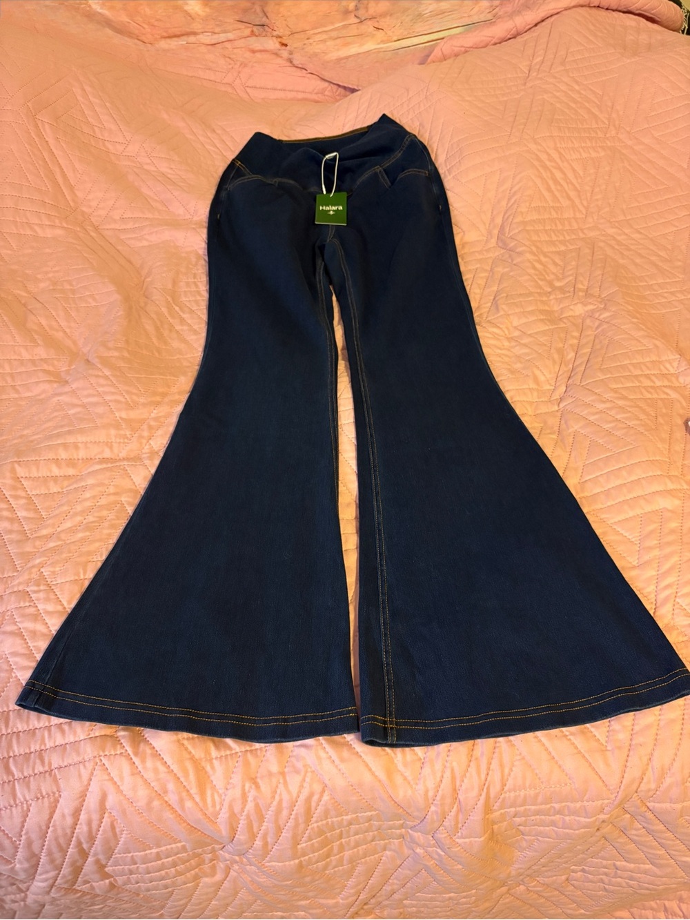 HALARA Dark Blue Flare Wide-Leg Jeans